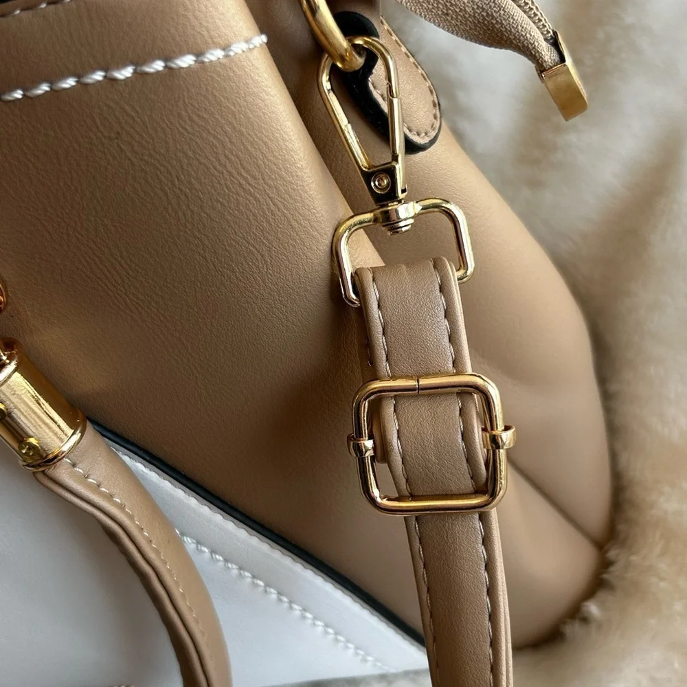 SiMYEER White And Tan Satchel